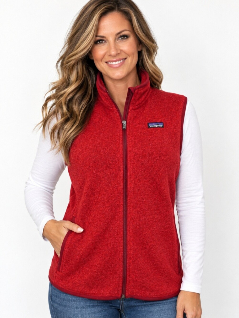 Patagonia Better Sweater Vest Womens L Red Full Zip Fleece minor Piling See Pics